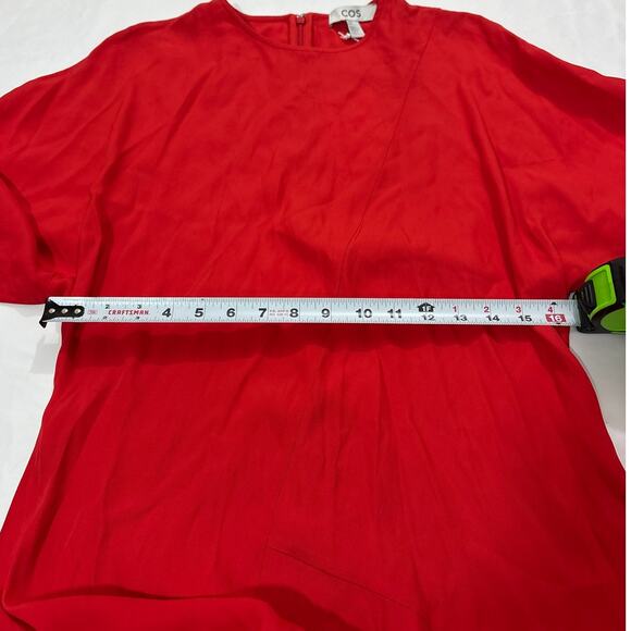 NWT COS Womens 10 Red Asymmetric Draped Midi Dress Maximalist Holiday Formal - Picture 9 of 10